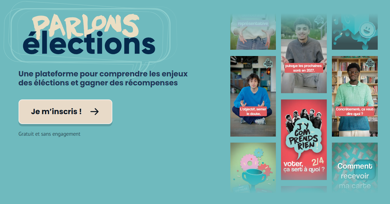 Aperçu de la page d’accueil de la plateforme Parlons Élections